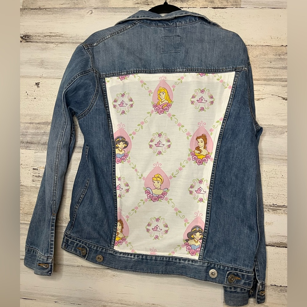 Vintage upcycled disney princess denim jacket womens medium